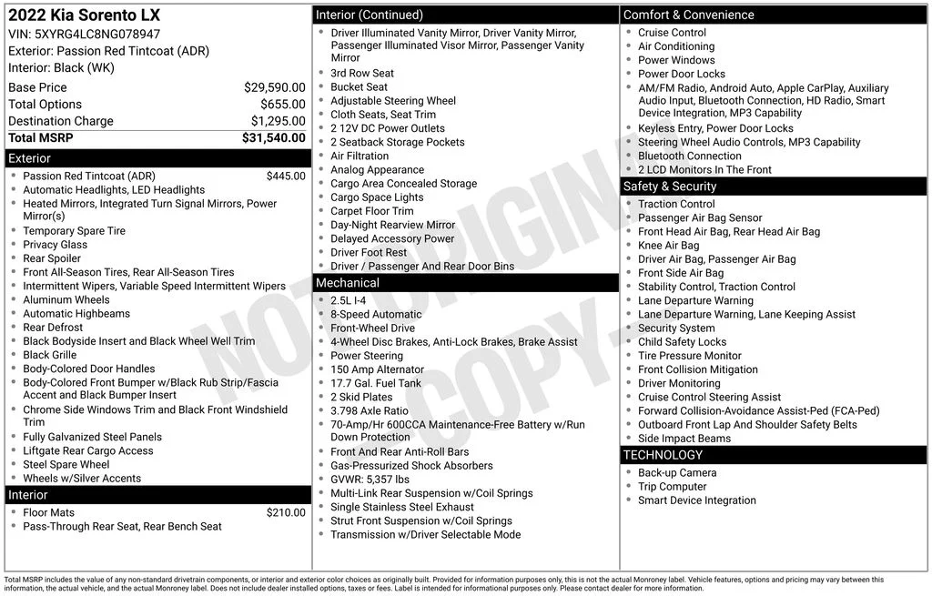 Used 2022 Red Kia LX image 2