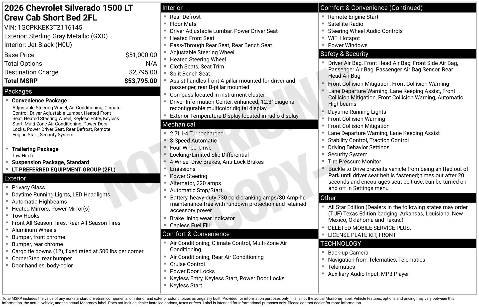 New 2026 Sterling Gray Metallic Chevrolet LT (2FL) image 4