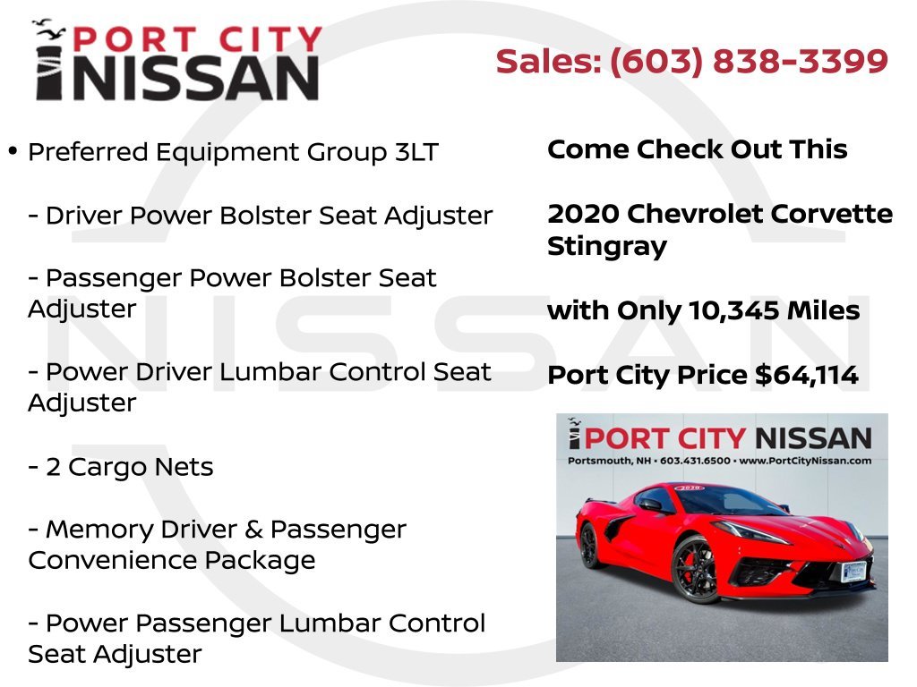 Used 2020 Torch Red Chevrolet Stingray 3lt w/z51, front end lift, carbon fiber roof & more! image 8
