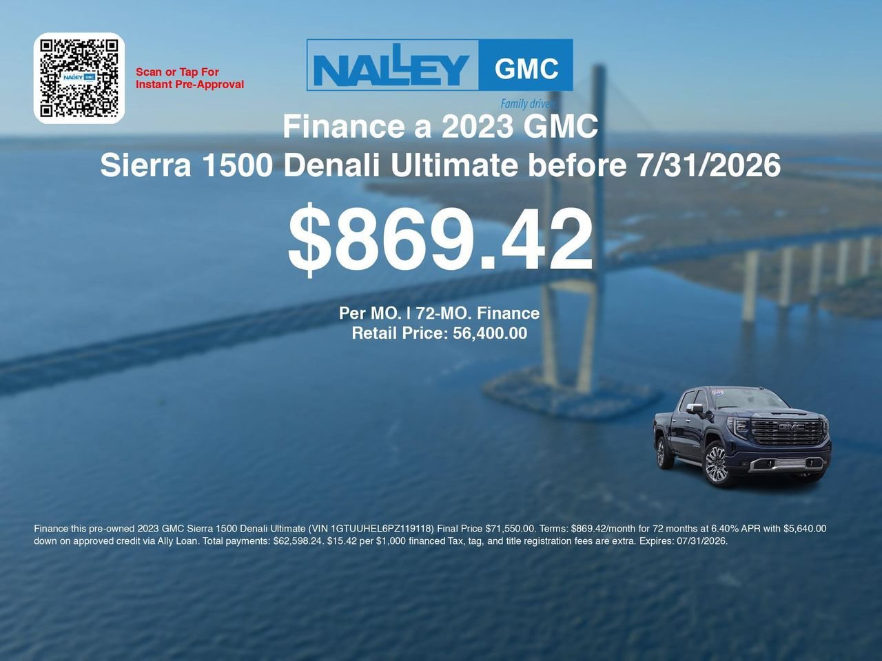 Used 2023 Pacific Blue Metallic GMC Denali Ultimate image 3