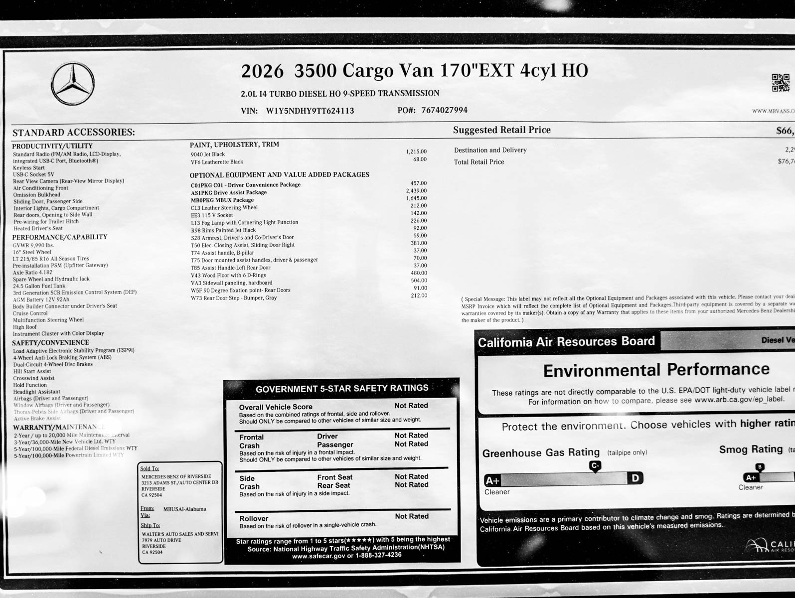 New 2026 Jet Black Mercedes-Benz 3500 High Roof I4 Diesel HO 170 Extended RWD image 29