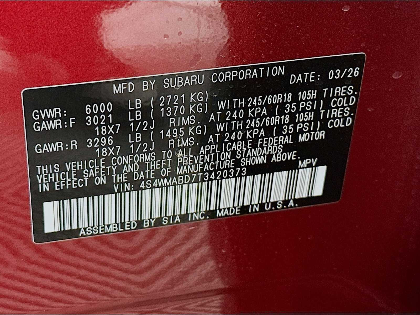 New 2026 CRIMSON RED PEARL Subaru Premium 7-Passenger image 30