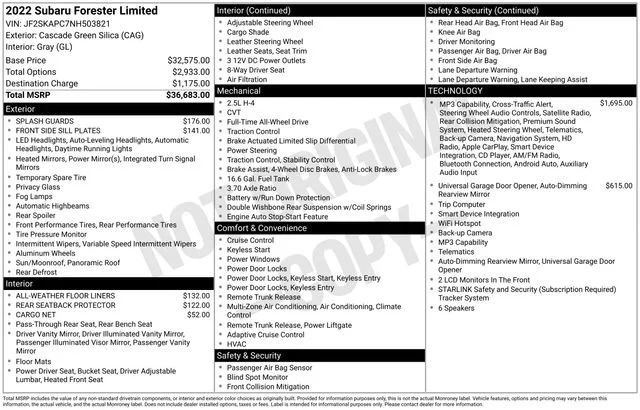 Used 2022 Green Subaru Limited image 7