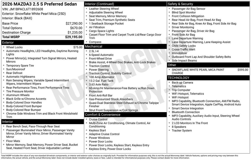 New 2026 Snowflake White Pearl Mazda 2.5 S Preferred image 3
