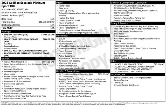 Used 2026 Vibrant White Tricoat Cadillac Platinum Sport image 1