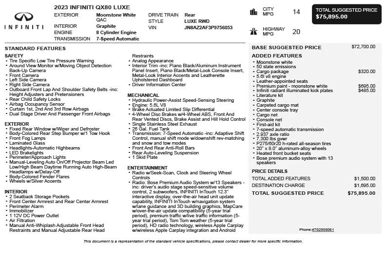 Used 2023 White INFINITI LUXE image 3