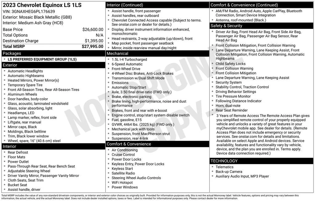 Certified 2023 Chevrolet Equinox LS with VIN 3GNAXHEG6PL176639 for sale in Tarpon Springs, FL