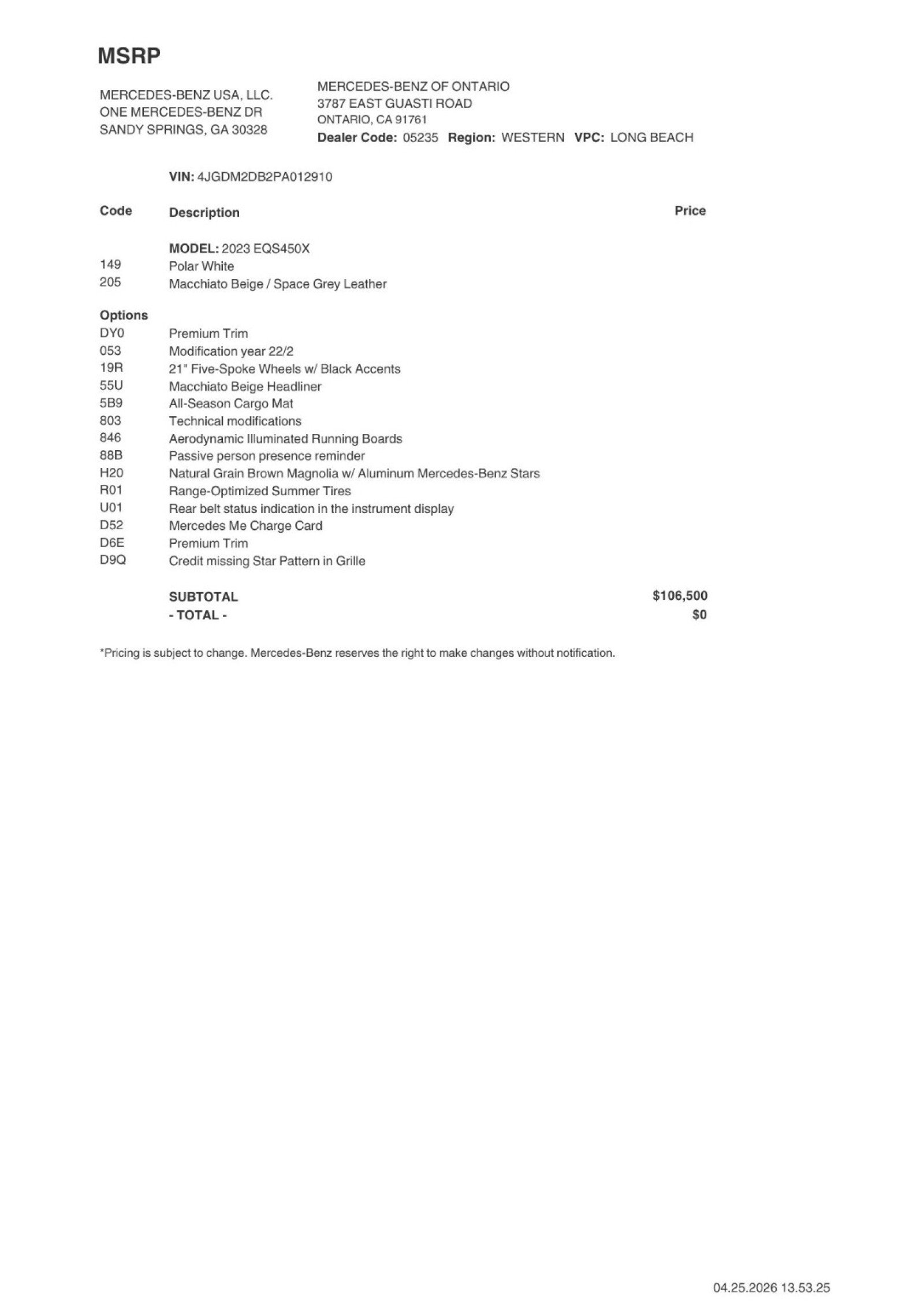 Used 2023 Mercedes-Benz EQS SUV Base with VIN 4JGDM2DB2PA012910 for sale in Ontario, CA