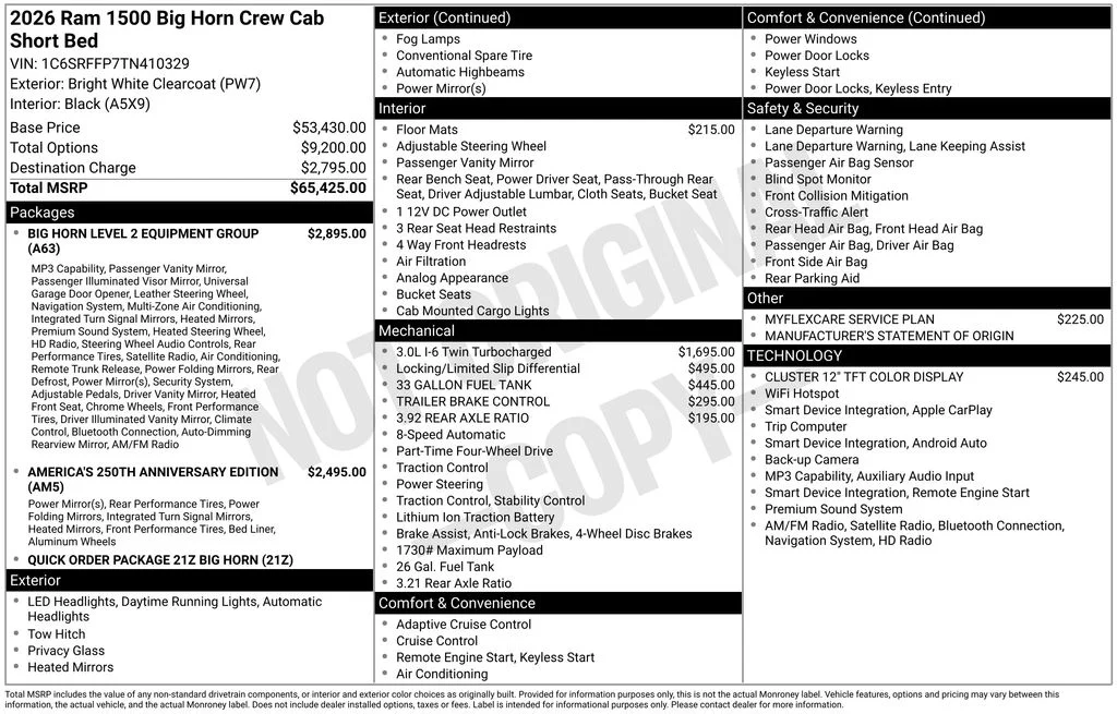 New 2026 Bright White Clear-Coat Exterior Paint Ram Big Horn/Lone Star image 7