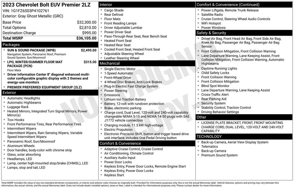 Used 2023 Gray Ghost Metallic Chevrolet Premier EV w/HEATED/VENTILATED SEATS, BOSE & PANO ROOF image 35