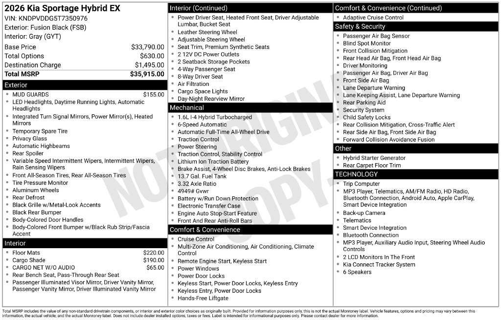 New 2026 Fusion Black Kia EX image 6