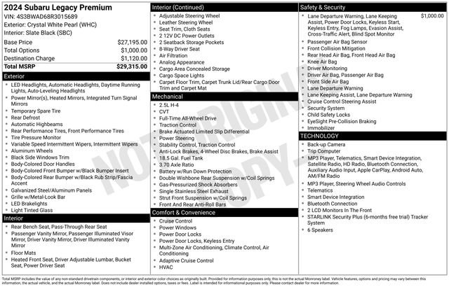 Used 2024 Crystal White Pearl Subaru Premium image 36