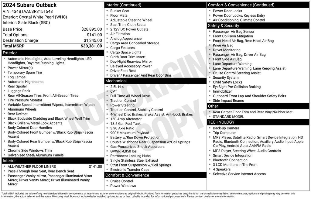 Used 2024 White Subaru BASE image 10