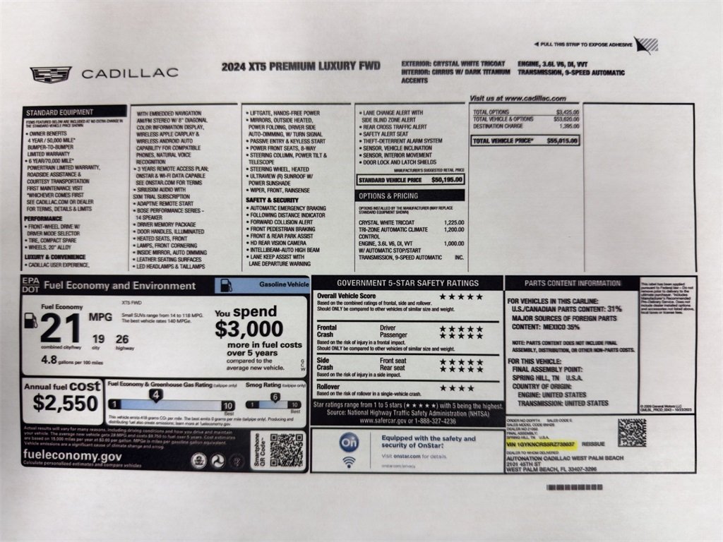 Used 2024 Cadillac XT5 Premium Luxury with VIN 1GYKNCRS5RZ738637 for sale in Kansas City