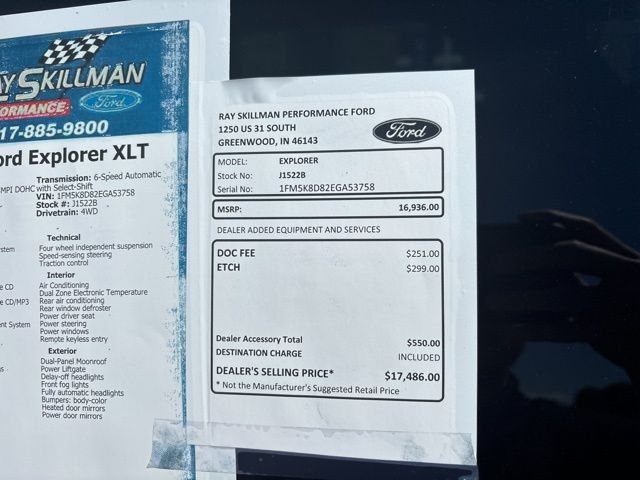 Used 2014 Ford Explorer XLT with VIN 1FM5K8D82EGA53758 for sale in Greenwood, IN