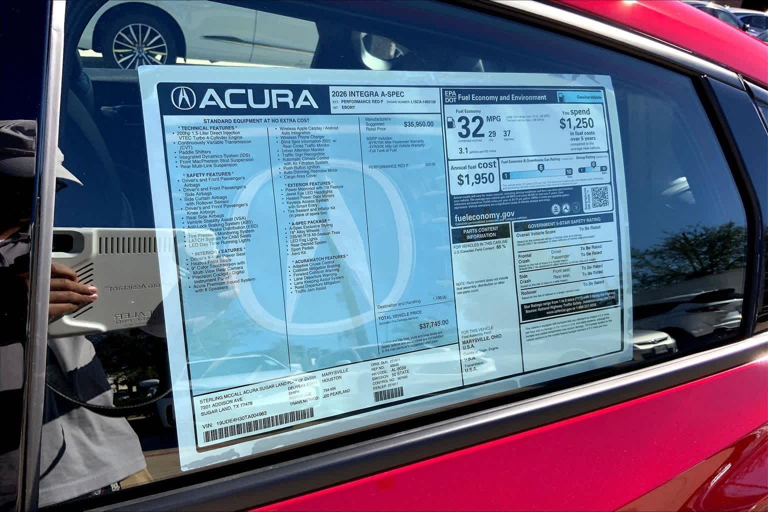 New 2026 Performance Red Pearl Acura w/A-Spec Package image 22