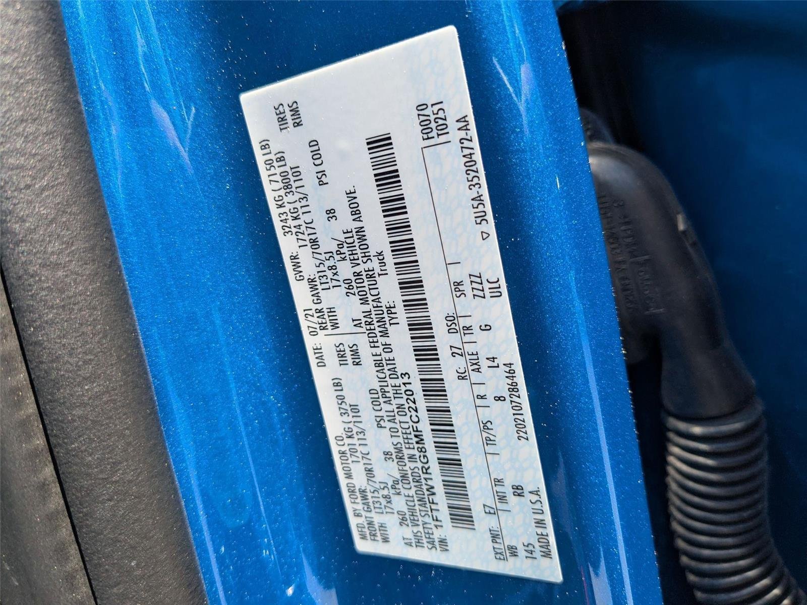 Used 2021 Velocity Blue Metallic Ford Raptor image 36