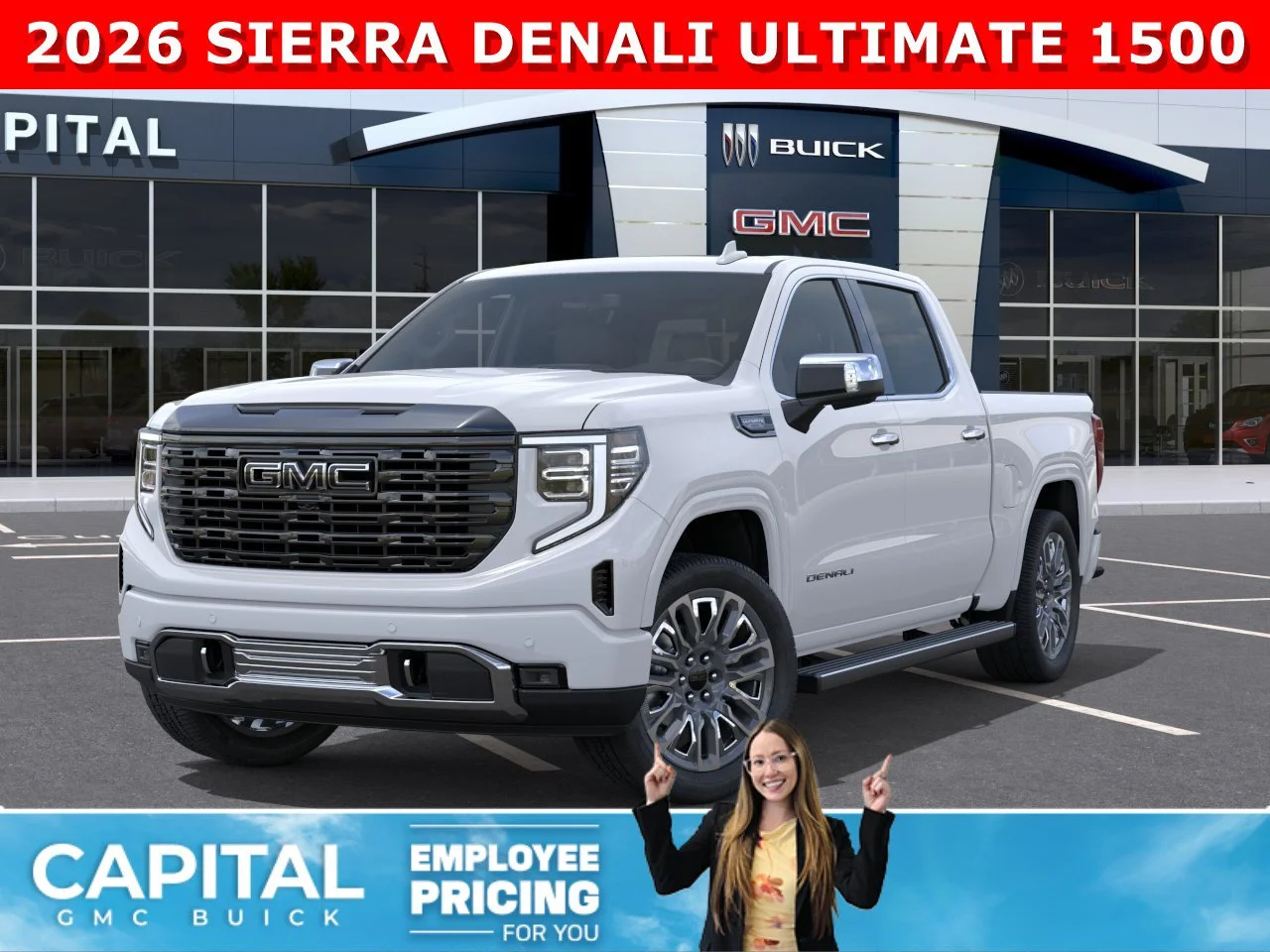 New 2026 GLACIER WHITE TRICOAT GMC Denali Ultimate image 1