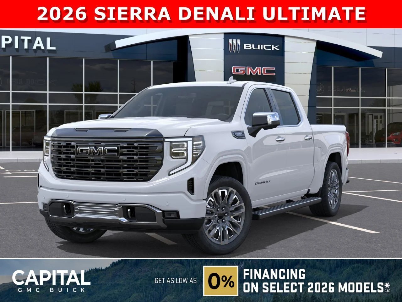 New 2026 GLACIER WHITE TRICOAT GMC Denali Ultimate image 1