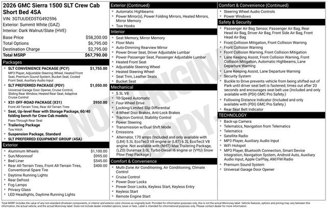 New 2026 Summit White GMC SLT image 7
