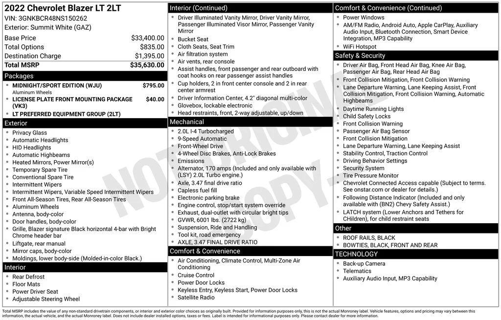 Used 2022 White Chevrolet LT image 8