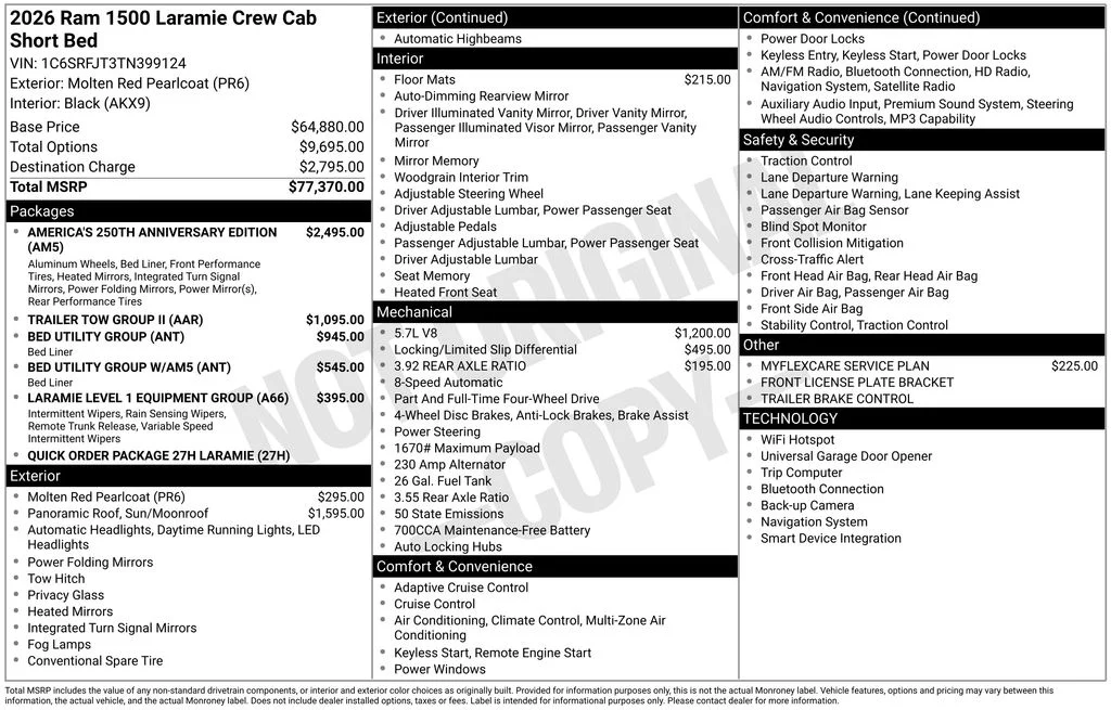 New 2026 Molten Red Pearl-Coat Exterior Paint RAM Laramie image 6