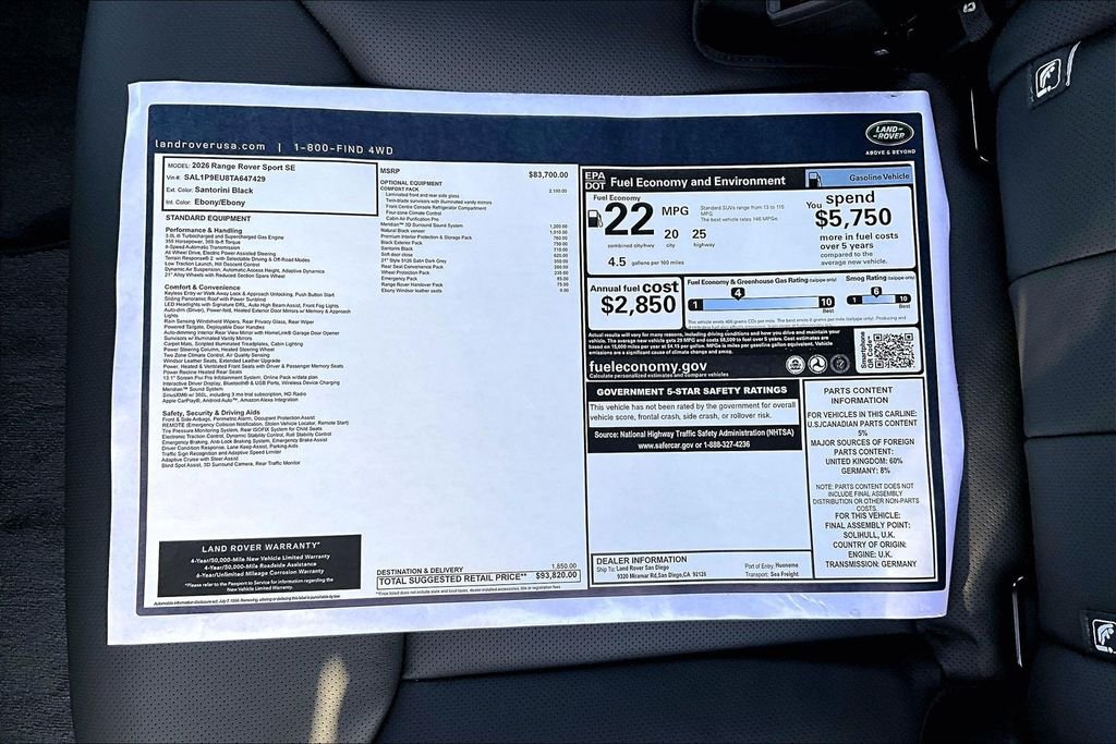 New 2026 SANTORINI BLACK Land Rover SE image 14