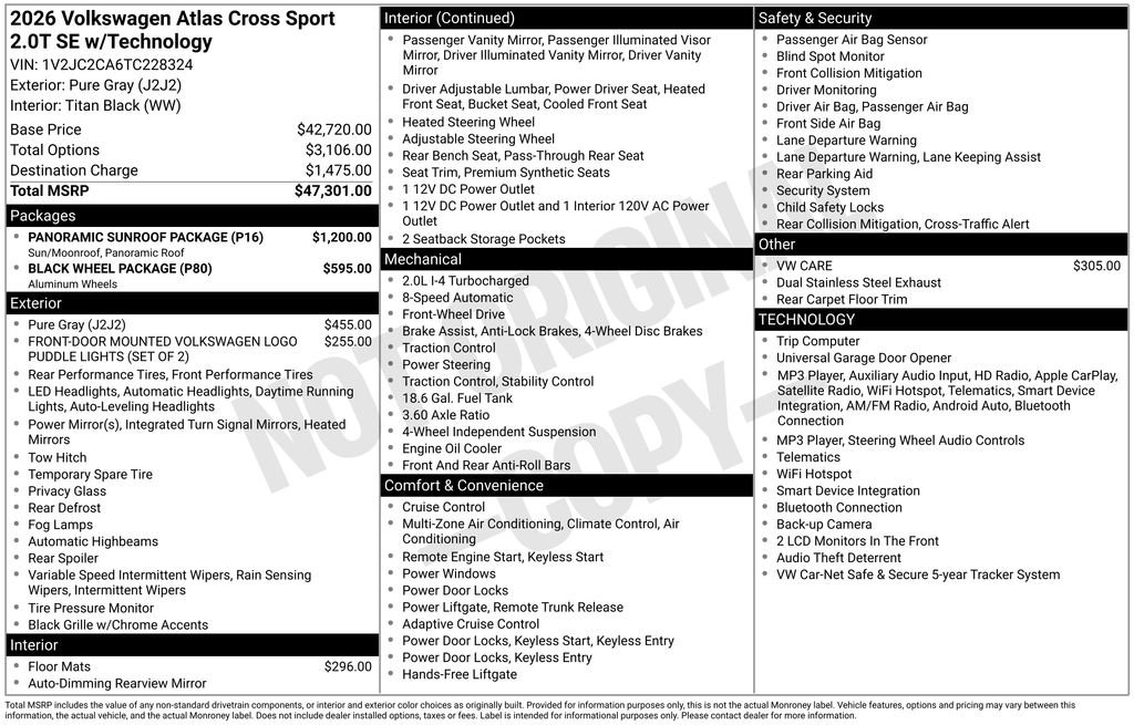 New 2026 Gray Volkswagen 2.0T SE w/Technology image 6