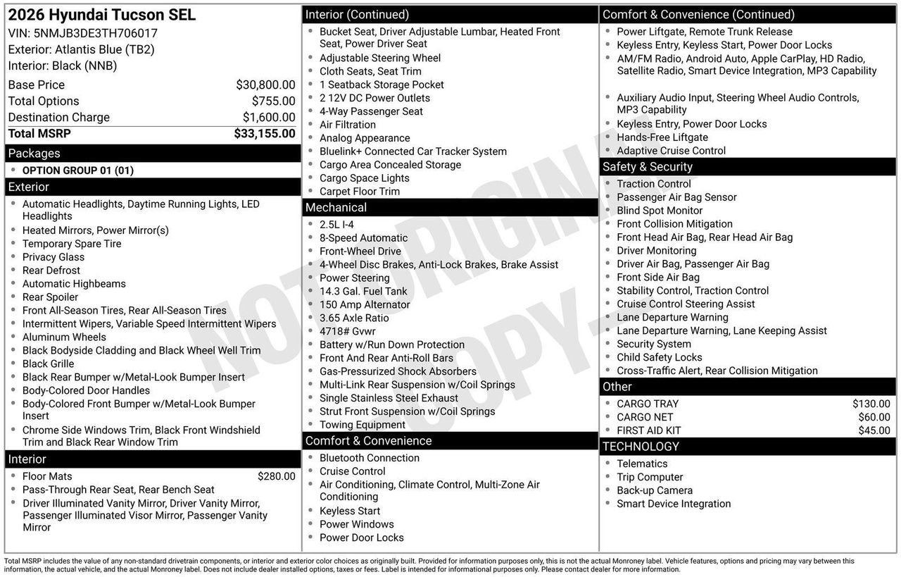 New 2026 Atlantis Blue Hyundai SEL FWD image 4