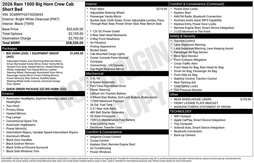 New 2026 Bright White Clear-Coat Exterior Paint RAM Big Horn image 29