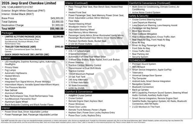 New 2026 Bright White Clear-Coat Exterior Paint Jeep Limited image 2