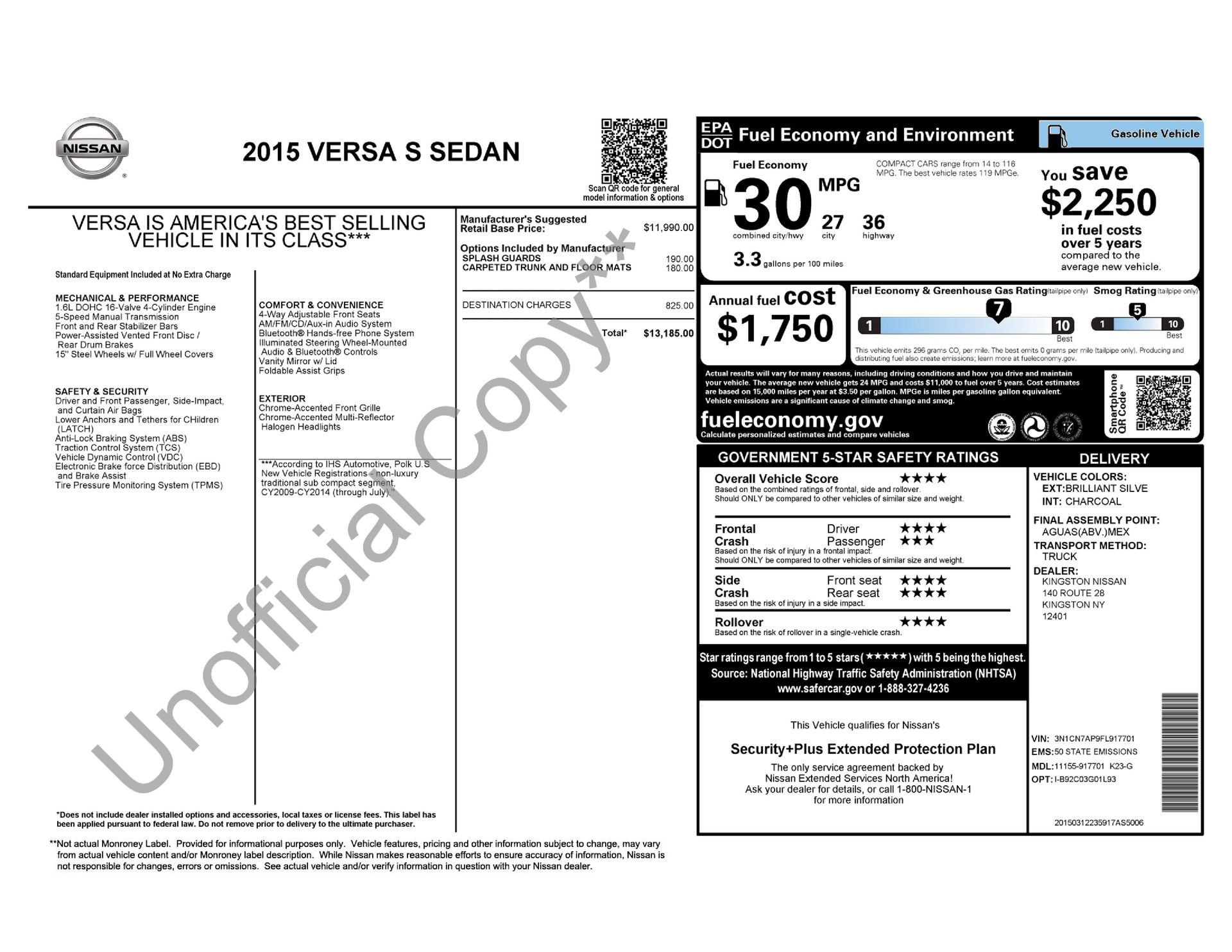 2015 Nissan Versa Sedan S