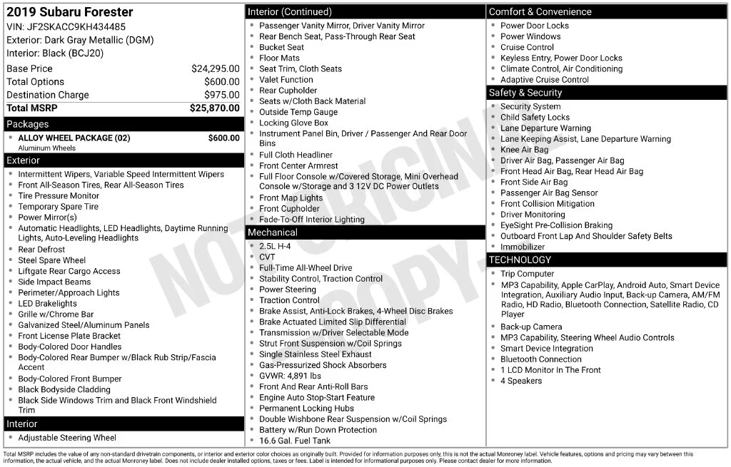 Used 2019 Gray Subaru Base image 2