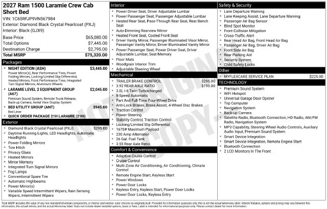 New 2027 Diamond Black Crystal Pearl-Coat Exterior Paint RAM Laramie image 4