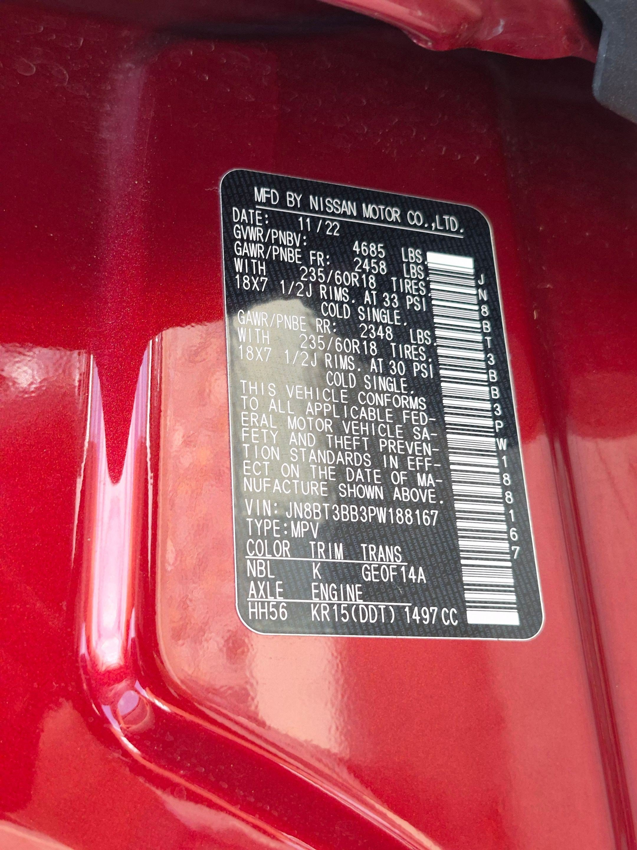 Used 2023 Scarlet Ember Tintcoat Nissan SV image 33