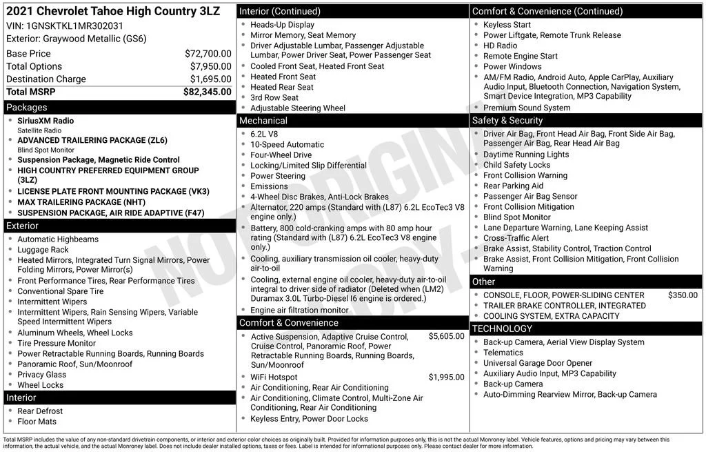 Used 2021 GRAYWOOD METALLIC Chevrolet High Country image 54