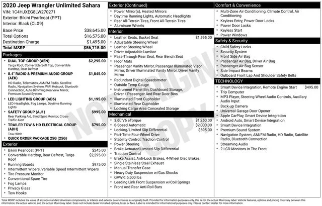 Used 2020 Bikini Pearlcoat Jeep Unlimited Sahara image 37