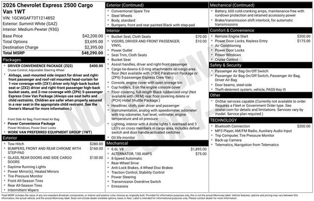 2026 Chevrolet Express Cargo WT