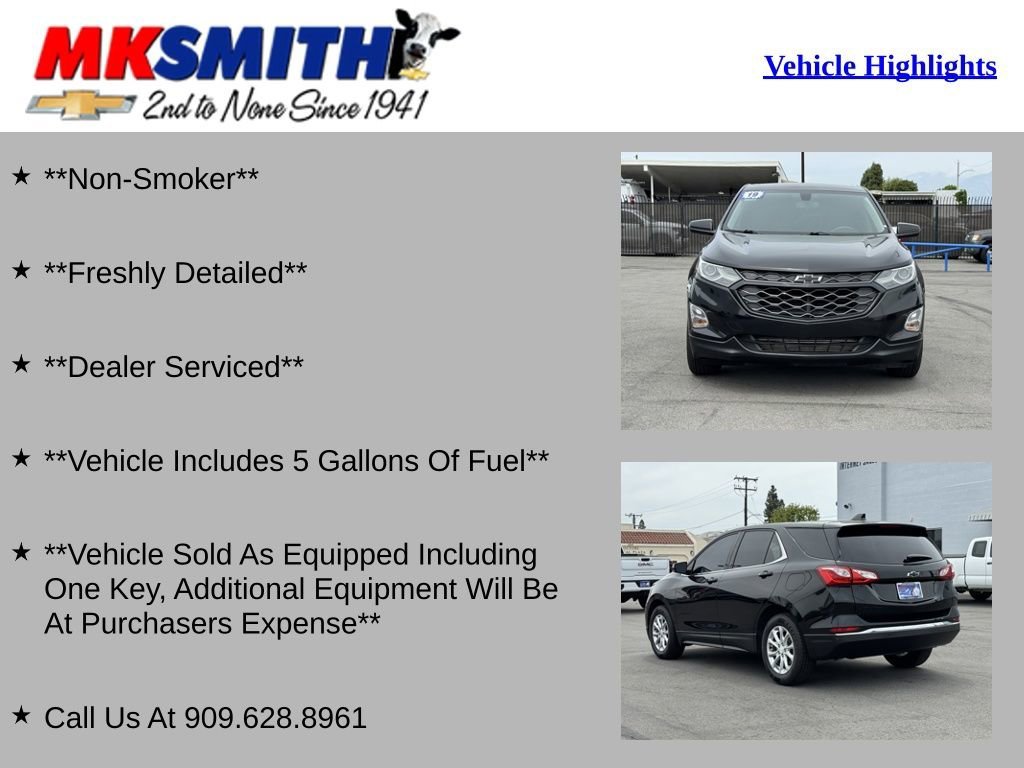 Used 2019 Chevrolet Equinox LT with VIN 2GNAXKEV4K6187325 for sale in Chino, CA