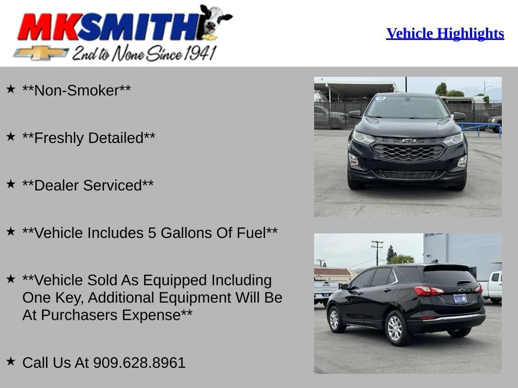 Used 2019 Chevrolet Equinox LT with VIN 2GNAXKEV4K6187325 for sale in Chino, CA