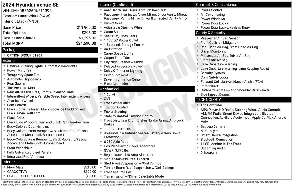 Used 2024 White Hyundai SE image 3