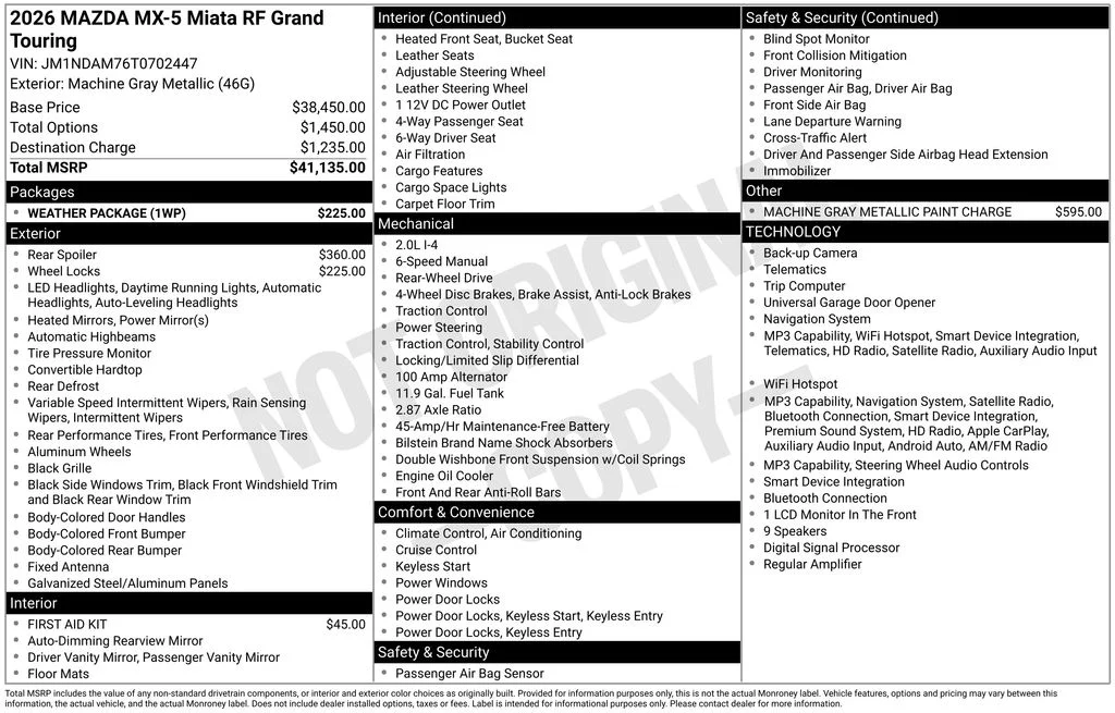 New 2026 Machine Gray Metallic Mazda Grand Touring image 6