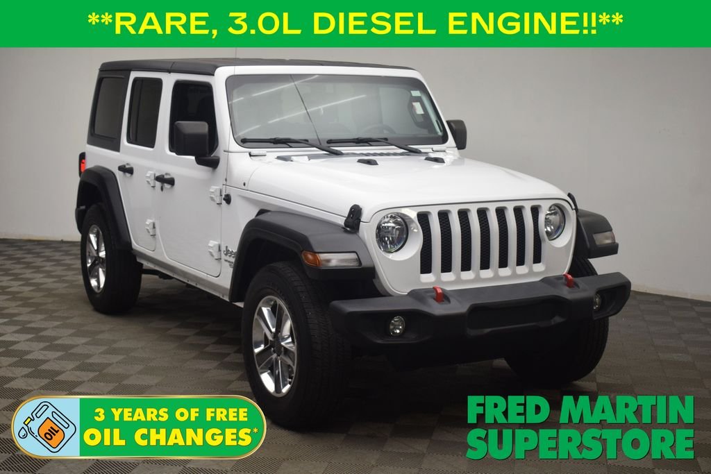 Used 2021 Bright White Clearcoat Jeep Unlimited Sport image 1