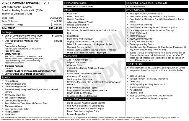 New 2026 Sterling Gray Metallic Chevrolet LT image 1