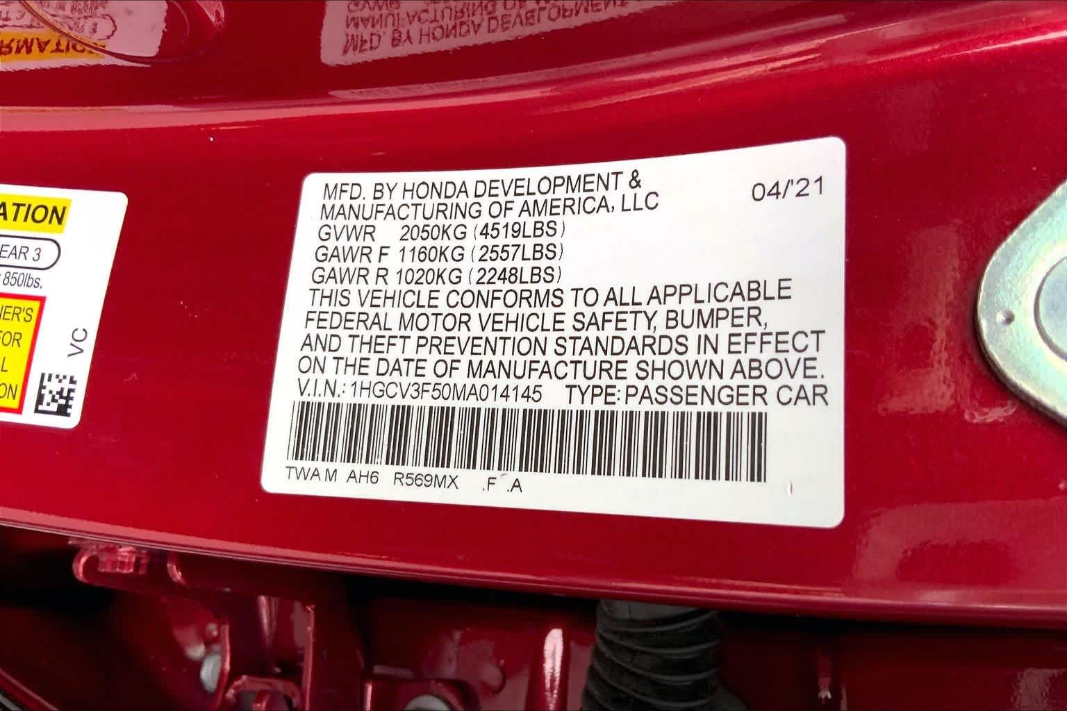 Used 2021 Radiant Red Metallic Honda EX-L image 36