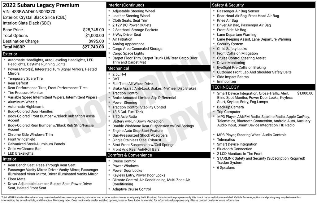 Used 2022 Black Subaru Premium image 9