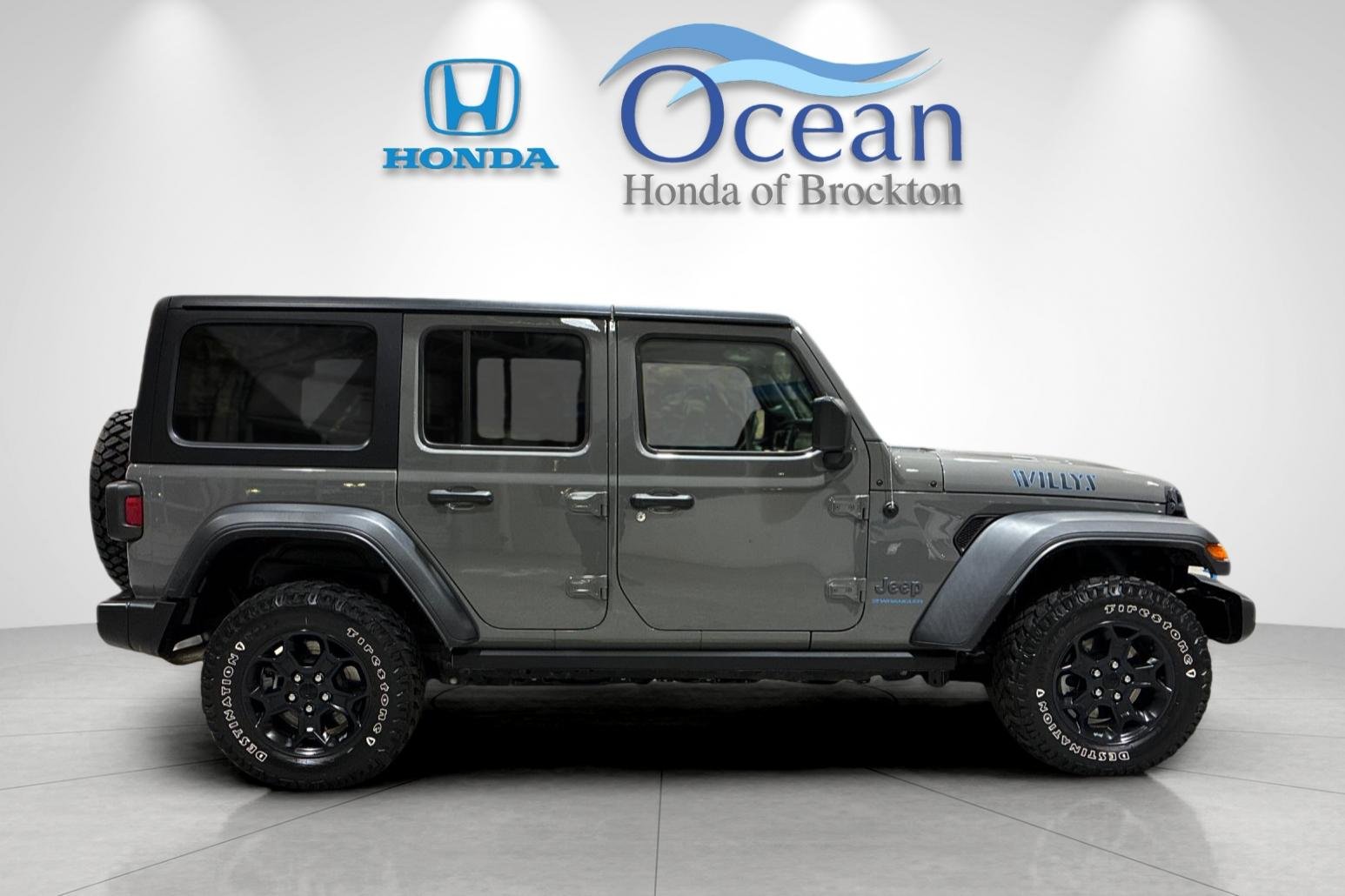 Used 2023 Jeep Wrangler 4xe Willys 4XE with VIN 1C4JJXN68PW684634 for sale in Brockton, MA