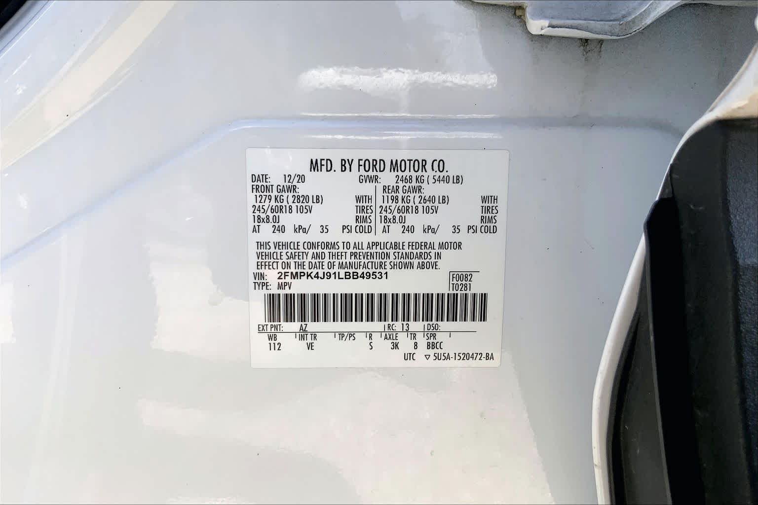 Used 2020 Star White Metallic Tri-Coat Ford SEL image 36