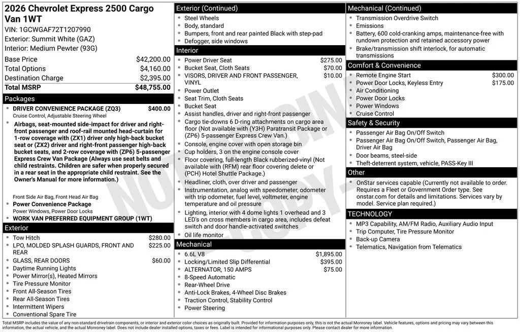 2026 Chevrolet Express Cargo Work Van - Photo 6