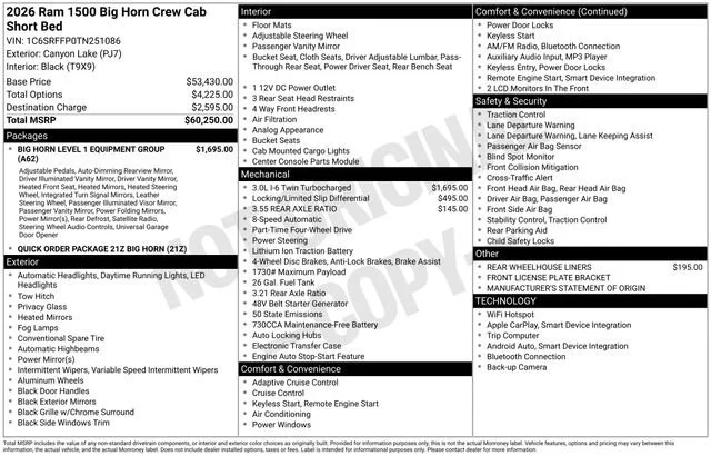 New 2026 Canyon Lake Exterior Paint RAM Big Horn/Lone Star image 30